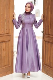  Lila Turkish Hijab Evening Dress 22301LILA - Thumbnail