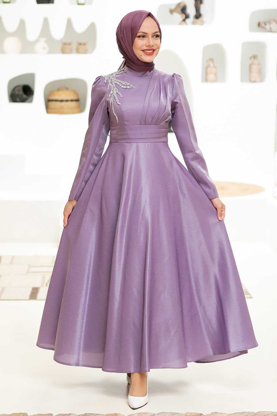  Lila Turkish Hijab Evening Dress 22301LILA