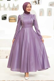  Lila Turkish Hijab Evening Dress 22301LILA - Thumbnail