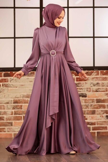  Long Sleeve Lila Hijab Evening Dress 3145LILA - NEVA STYLE