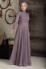 Lila Hijab Evening Dress 3485LILA - 2