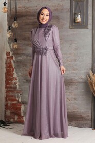 Lila Hijab Evening Dress 3494LILA - 2