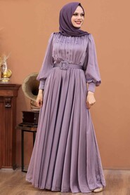  Elegant Lila Islamic Long Sleeve Maxi Dress 40221LILA - 1