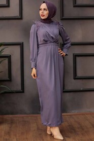  Satin Lila Hijab Engagement Dress 4199LILA - 1