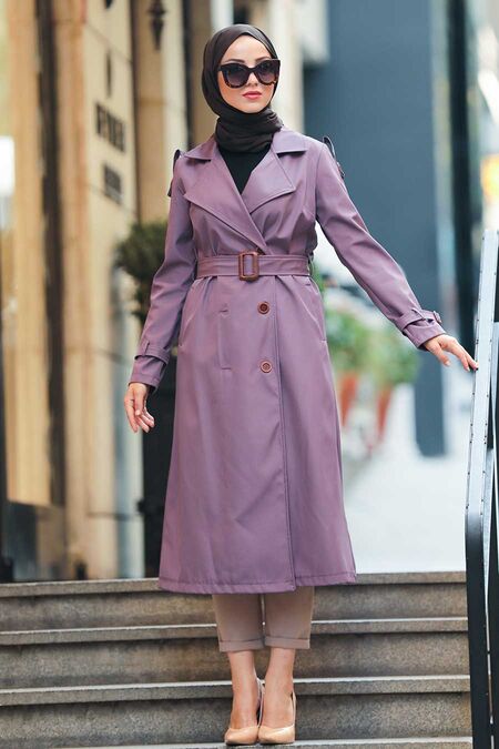 Lila Hijab Trench Coat 50690LILA - NEVA STYLE