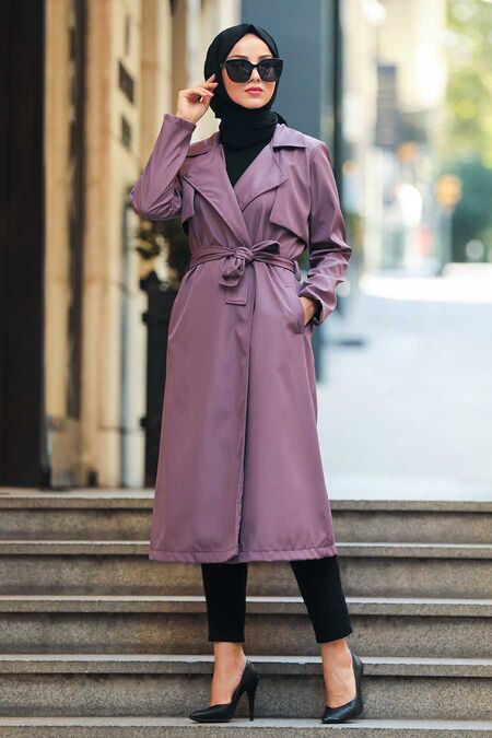 Lila Hijab Trench Coat 51650LILA - NEVA STYLE