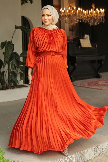 Long Terra Cotta Islamic Clothing Dress 41204KRMT - NEVA STYLE