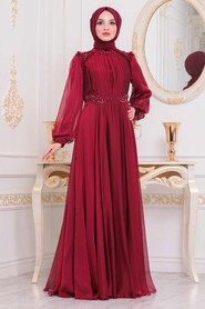  Long Claret Red Modest Bridesmaid Dress 21640BR - 1