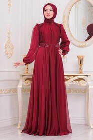  Long Claret Red Modest Bridesmaid Dress 21640BR - 2