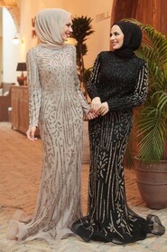  Luxorious Mink Muslim Evening Gown 820V - 5