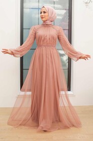  Plus Size Mink Islamic Clothing Engagement Dress 9170V - 1