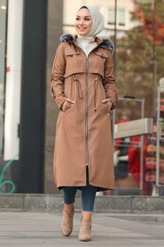 Mink Hijab Parka Coat 6605V - 3