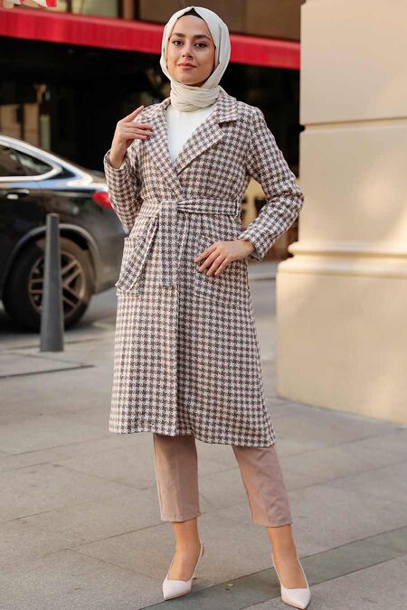 Mink Hijab Stamp Coat 2341V - NEVA STYLE