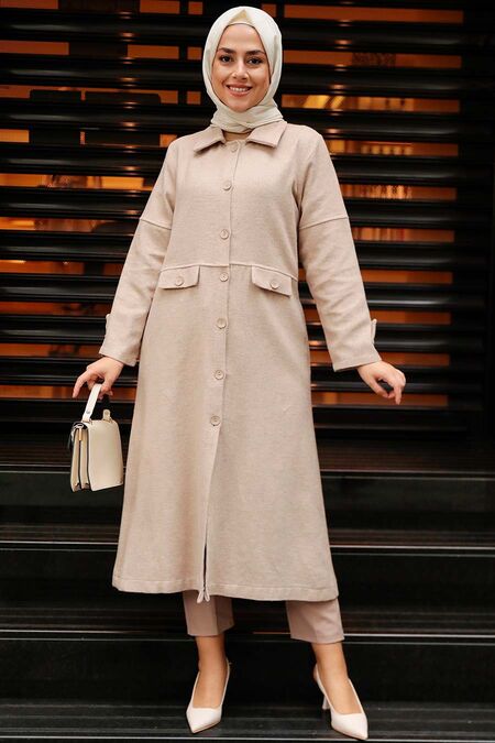 Mink Hijab Stamp Coat 5808V - NEVA STYLE