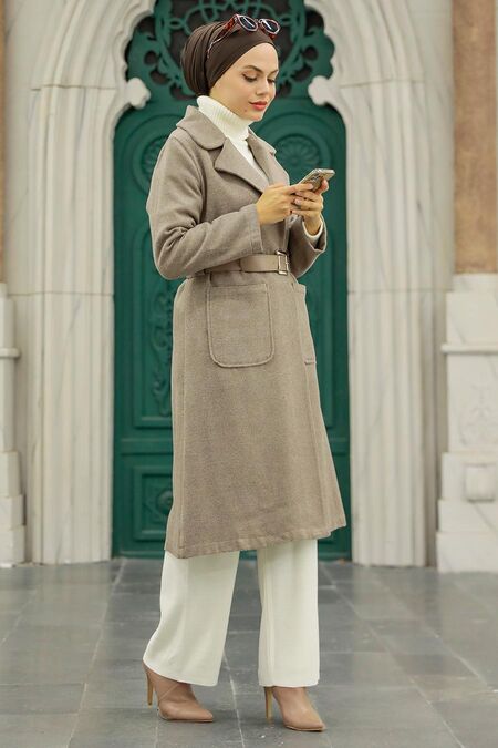 Mink Hijab Stamp Coat 5809V - NEVA STYLE