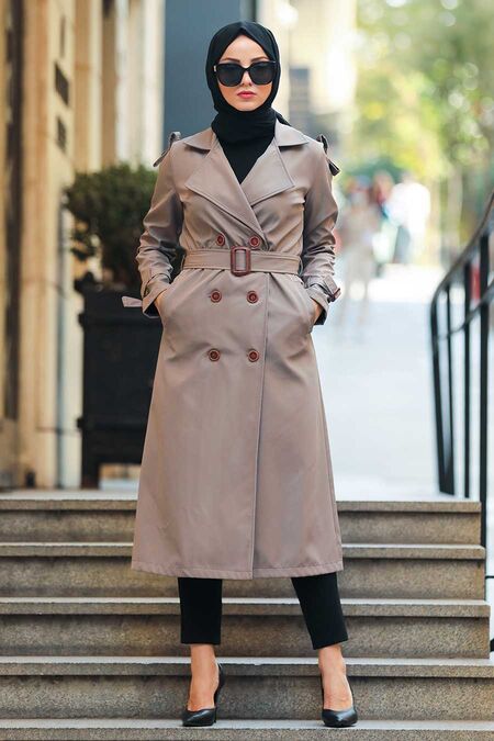 Mink Hijab Trench Coat 50690V - NEVA STYLE