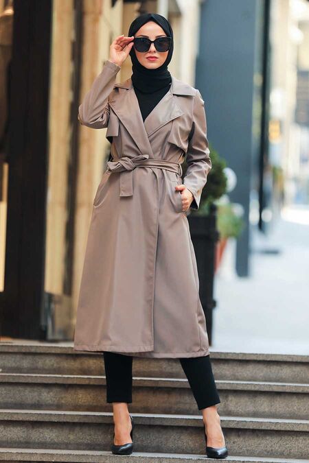 Mink Hijab Trench Coat 51650V - NEVA STYLE