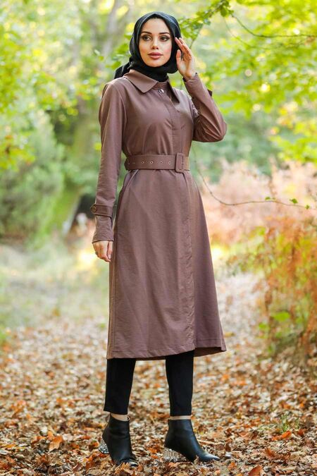 Mink Hijab Trench Coat 88640V - NEVA STYLE