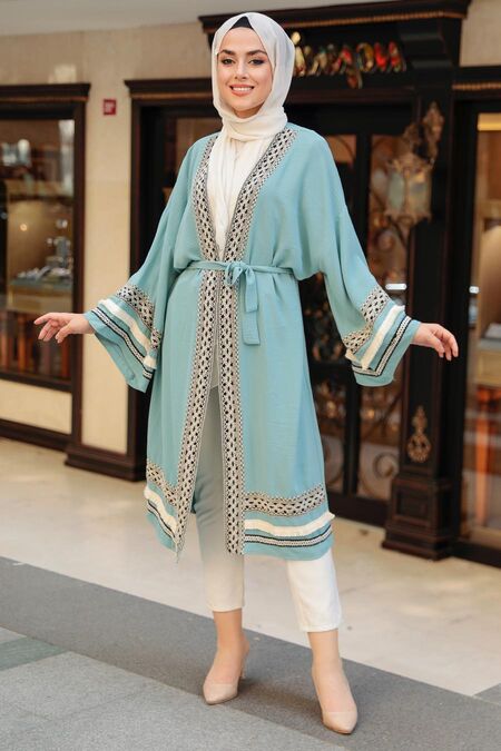 Mint Blue Hijab Kimono 10455MINTM - NEVA STYLE