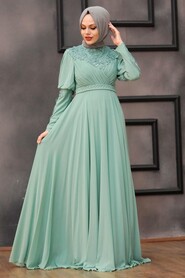 Mint Hijab Evening Dress 1101MINT - 4