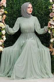 Mint Hijab Evening Dress 21501MINT - 1