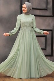 Mint Hijab Evening Dress 21501MINT - 3