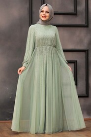 Mint Hijab Evening Dress 21501MINT - 4