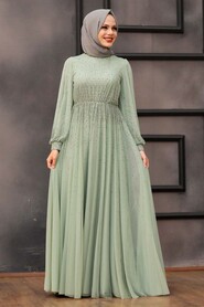 Mint Hijab Evening Dress 21501MINT - 5