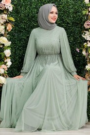 Mint Hijab Evening Dress 21501MINT - 2
