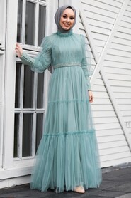 Mint Hijab Evening Dress 21750MINT - 1