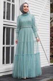 Mint Hijab Evening Dress 21750MINT - 2