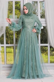 Mint Hijab Evening Dress 21820MINT - 1
