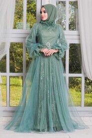 Mint Hijab Evening Dress 21820MINT - 2