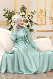  Satin Mint Modest Islamic Clothing Wedding Dress 3117MINT - 1