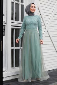 Mint Hijab Evening Dress 3484MINT - 1