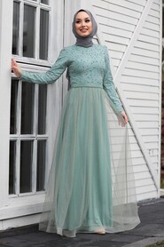 Mint Hijab Evening Dress 3484MINT - 2