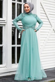 Mint Hijab Evening Dress 3485MINT - 1