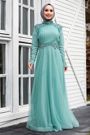 Mint Hijab Evening Dress 3485MINT - 2