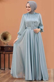  Elegant Mint Islamic Long Sleeve Maxi Dress 40221MINT - 2