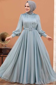  Elegant Mint Islamic Long Sleeve Maxi Dress 40221MINT - 3