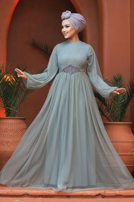  Stylish Mint Modest Evening Gown 54230MINT - NEVA STYLE