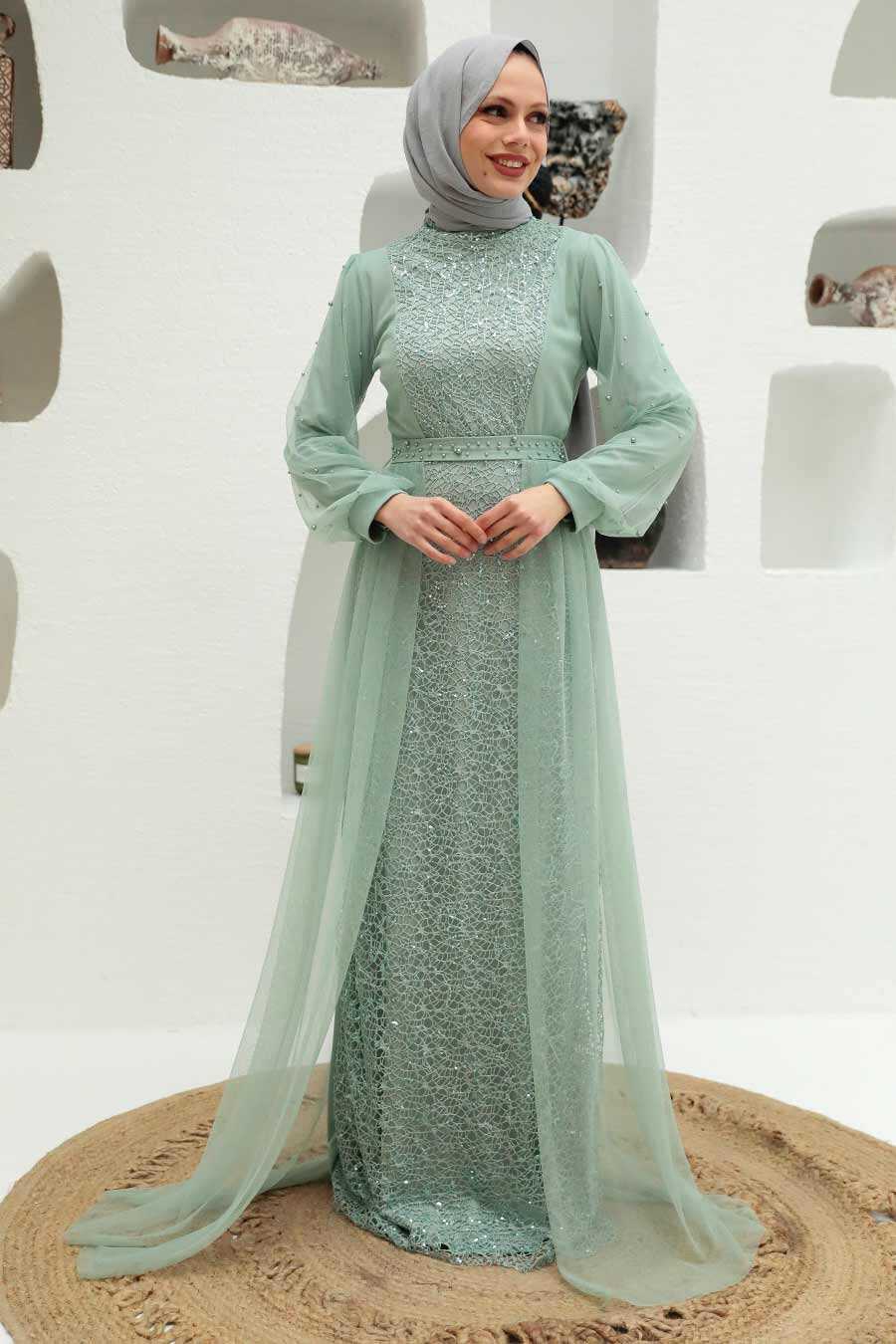 Neva Style - Long Sleeve Mint Modest Evening Gown 5632MINT