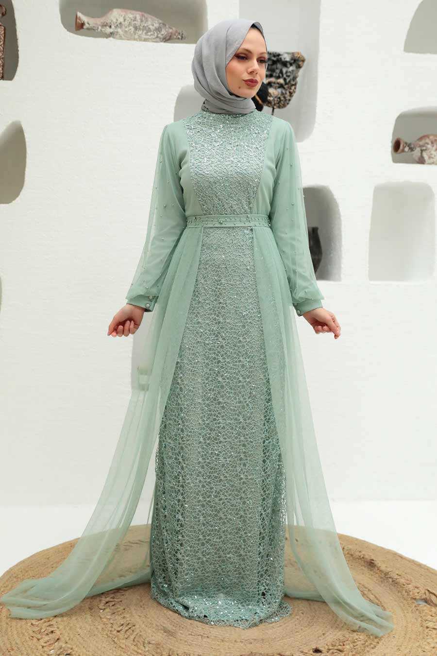Neva Style - Long Sleeve Mint Modest Evening Gown 5632MINT