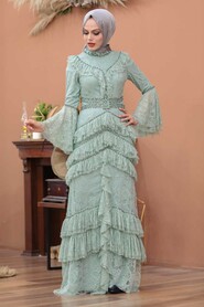 Mint Hijab Evening Dress 75801MINT - 2