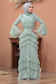 Mint Hijab Evening Dress 75801MINT - 3