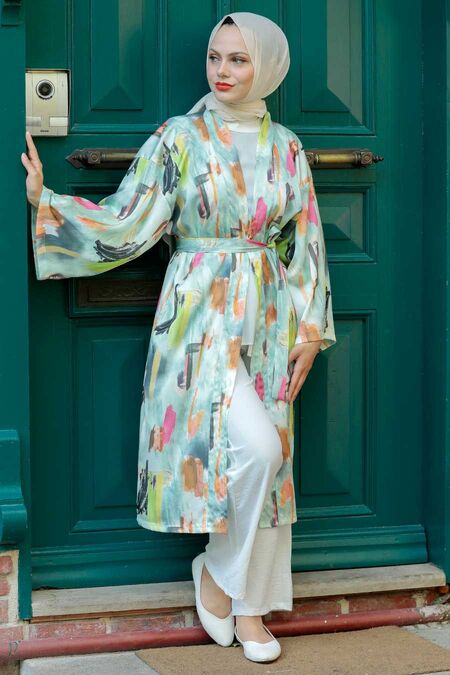Mint Hijab Kimono 14840MINT - NEVA STYLE