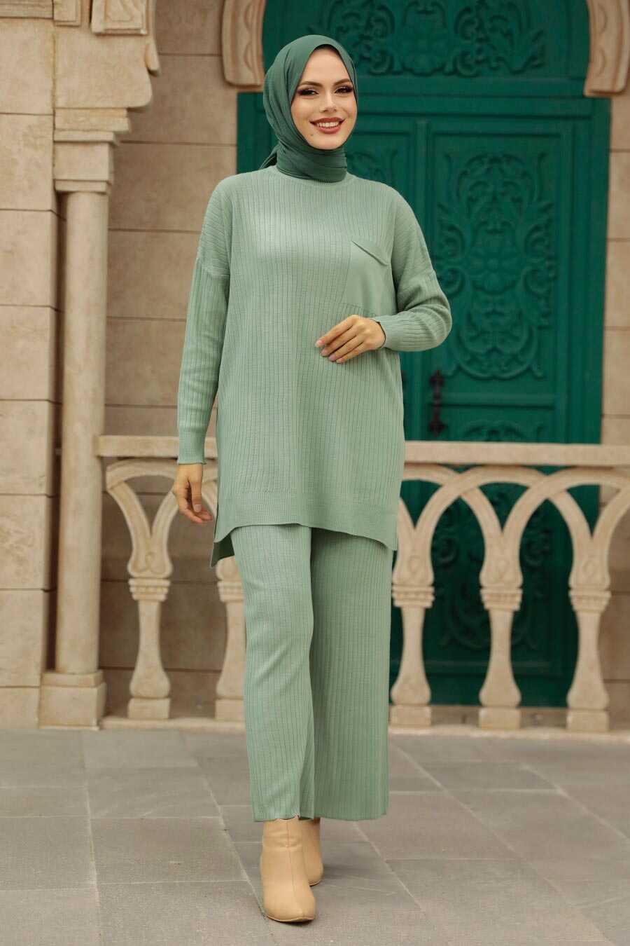 Mint Hijab Knitwear Double Suit 34060MINT