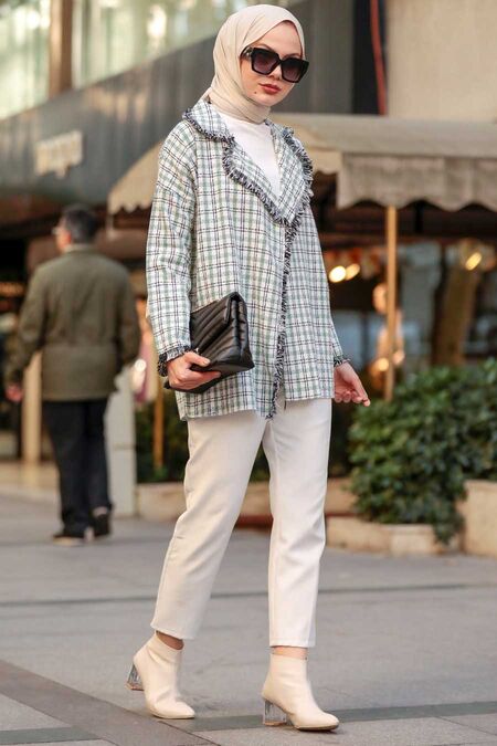 Mint Tweed Hijab Blazer Jacket 1557MINT - NEVA STYLE