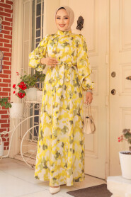 Modest Acidic Yellow Maxi Dress 23423AS - 1