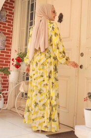 Modest Acidic Yellow Maxi Dress 23423AS - 3